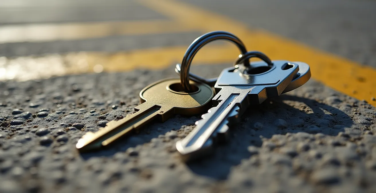 Vue aérienne minimaliste montrant deux motos dans un environnement urbain dense