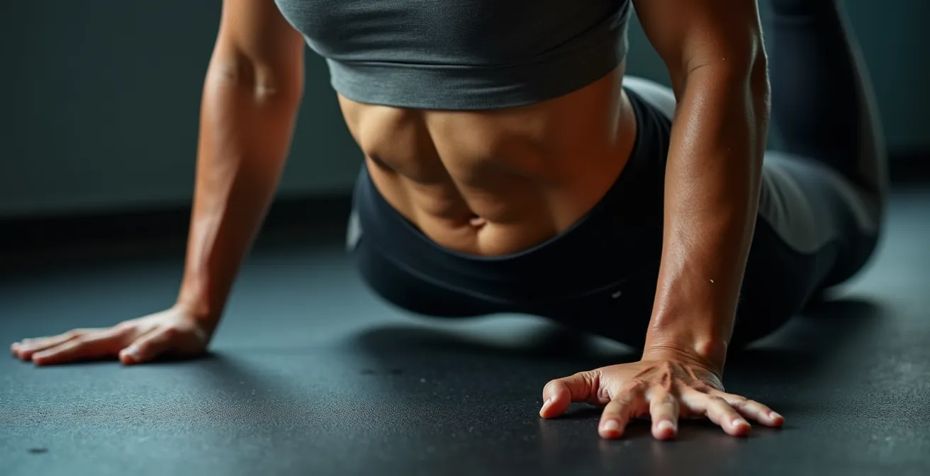 Pilote d'enduro effectuant un exercice de gainage en planche dynamique