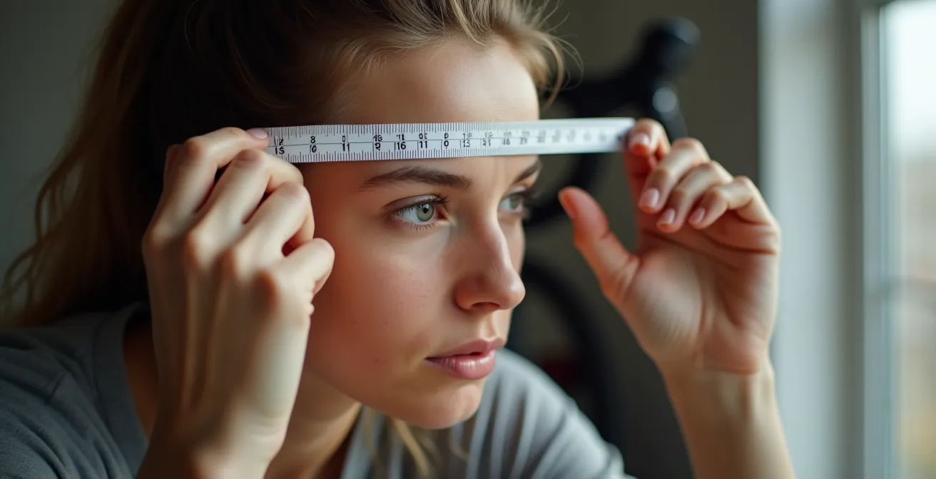 Personne mesurant son tour de tête avec un mètre ruban pour choisir la bonne taille de casque