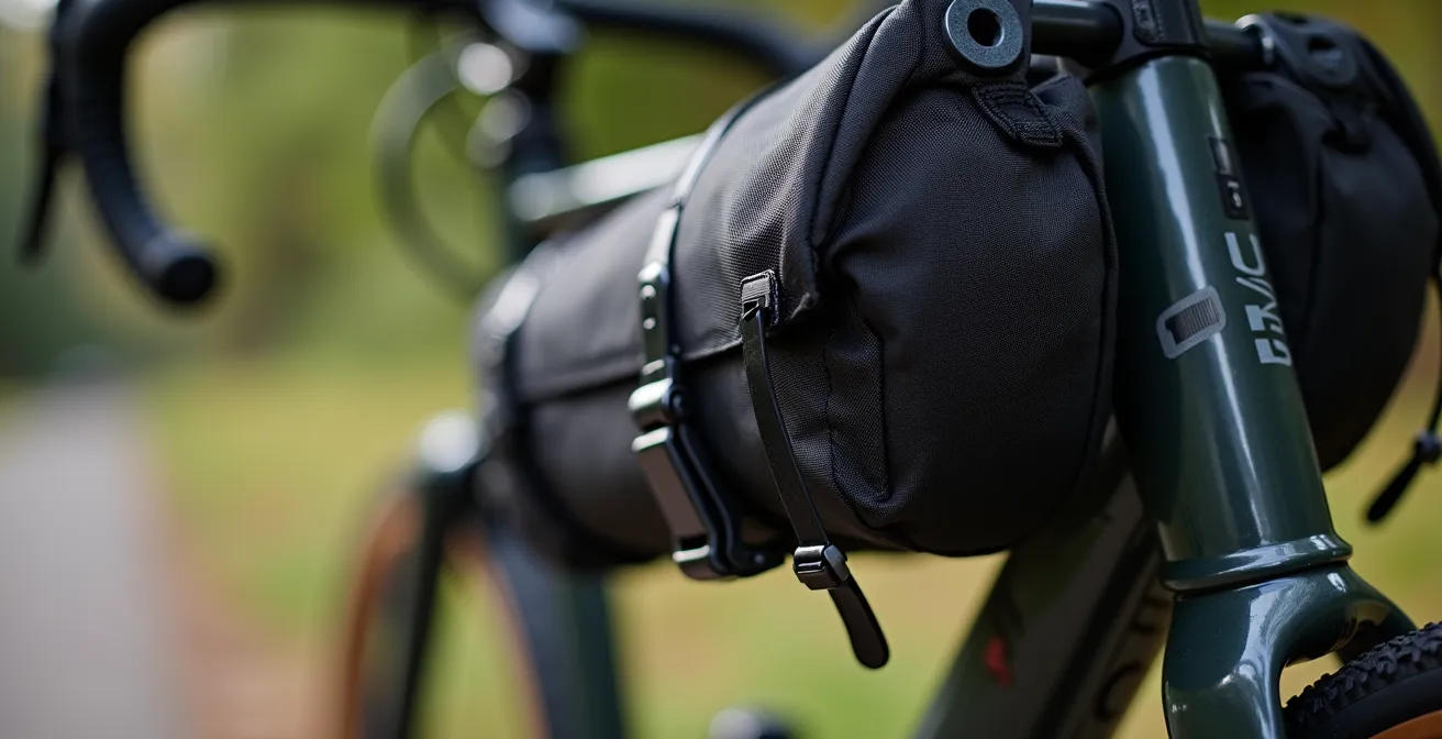 Système de portage modulaire sur vélo urbain montrant la répartition optimale du poids