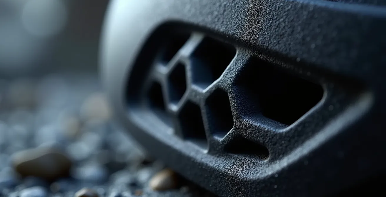 Vue macro des canaux de ventilation internes d'un casque de vélo moderne